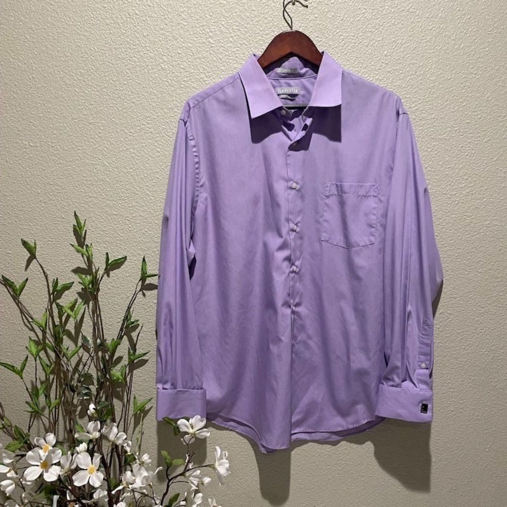 Van Heusen Fitted Men Lilac Button Down Collar Blouse - Size 17 1/2 34/35
